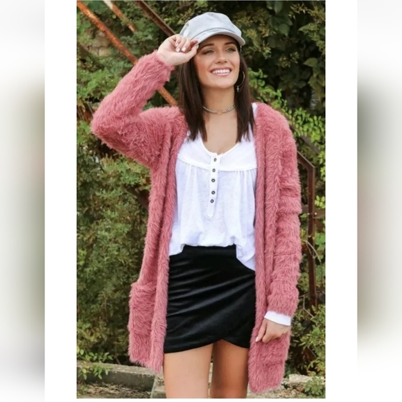 Free People Faux Fur Sweater Cardigan - Picture 7 of 8